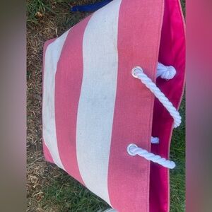 Pink and White Striped Tote Bag